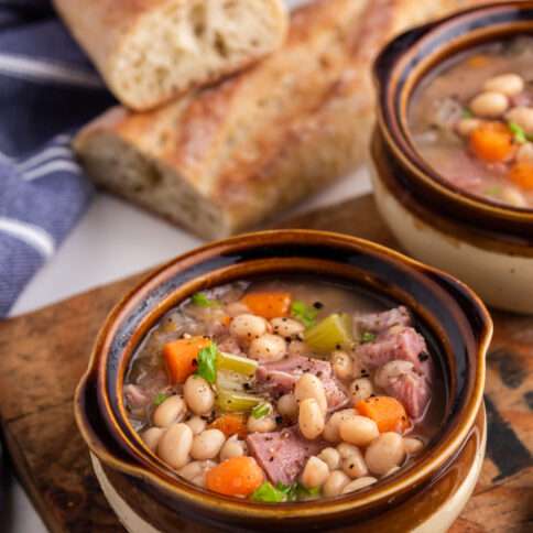 Crockpot Navy Bean Soup in soup bowls