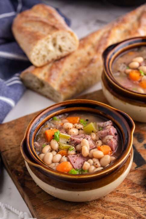 Crockpot Navy Bean Soup in soup bowls