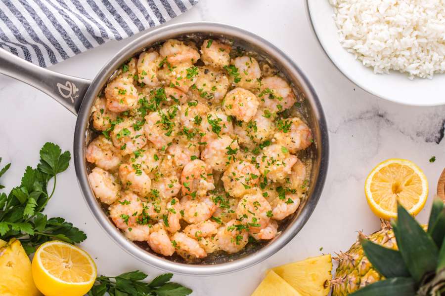 shrimp and sauce in a skillet