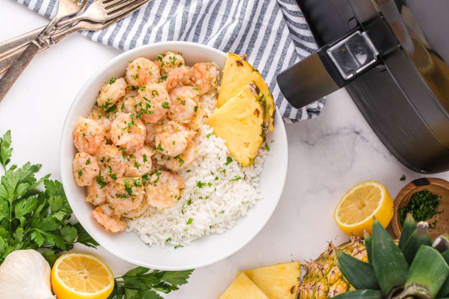 shrimp and rice in a bowl
