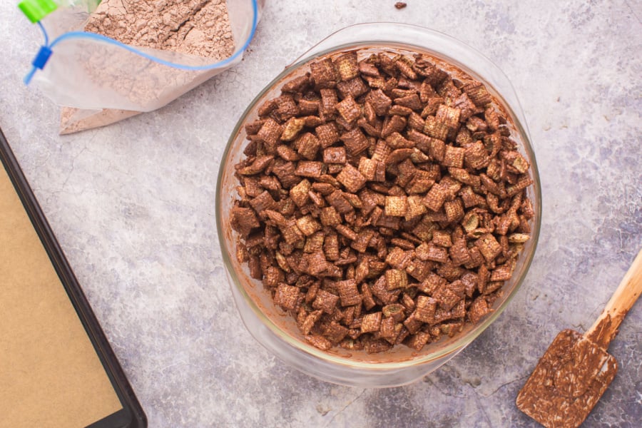 Brownie puppy chow in a bowl