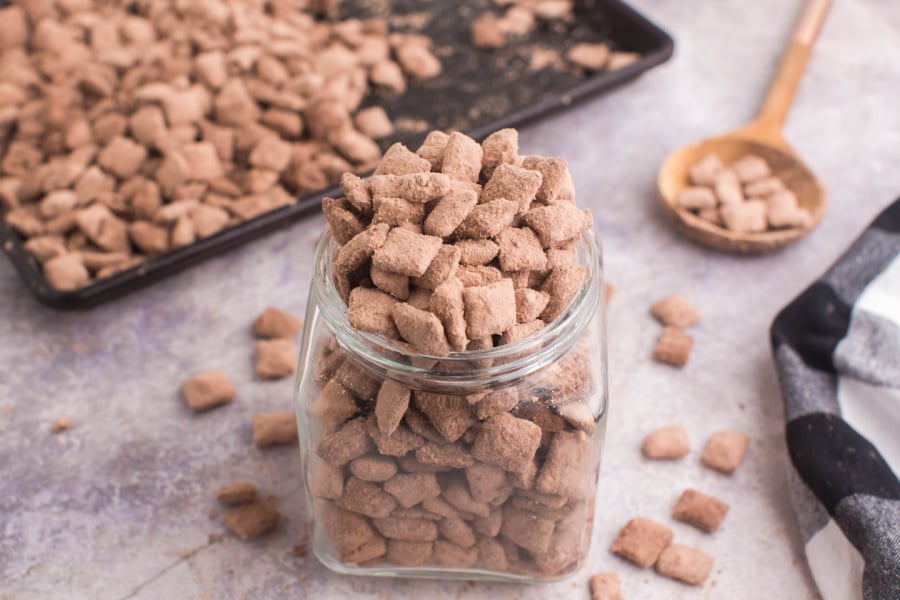 Brownie Puppy Chow in a jar