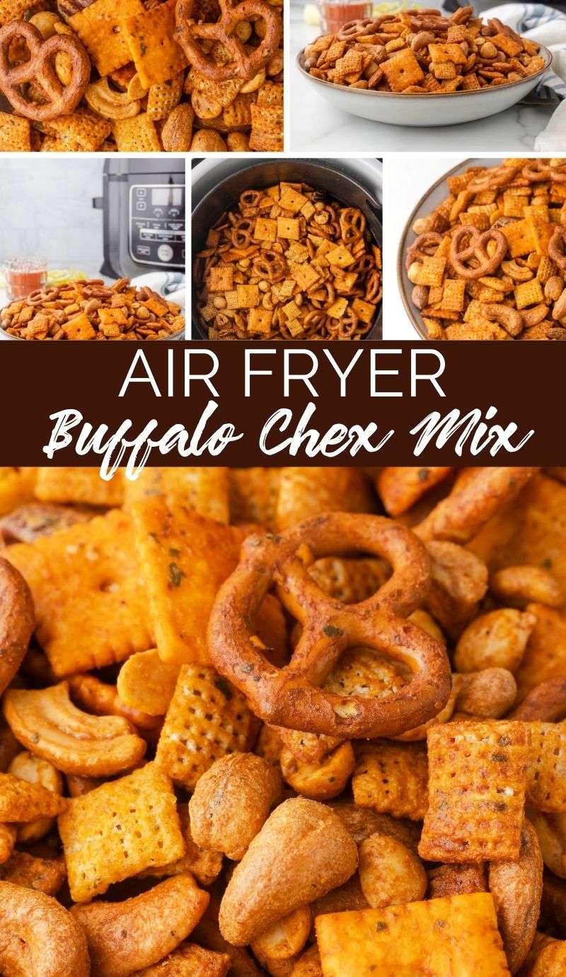 This Air Fryer Buffalo Chex Mix is the perfect snack for movie night, game day, or something to munch on during a backyard BBQ. via @familyfresh