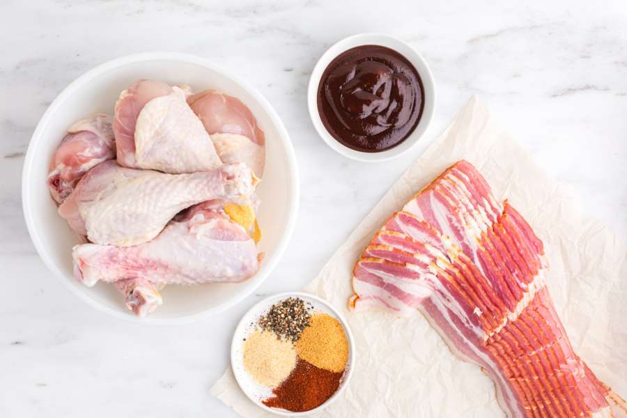 ingredients for bacon wrapped chicken lollipops