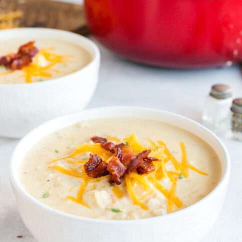 Cauliflower Cheese Soup in two bowls