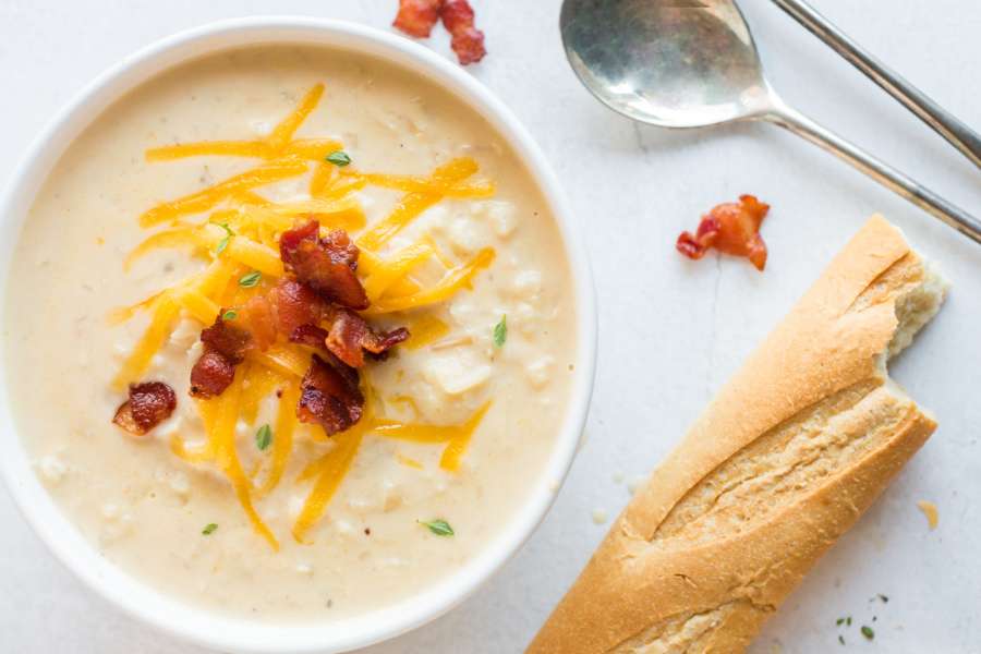 bowl of cauliflower cheese soup