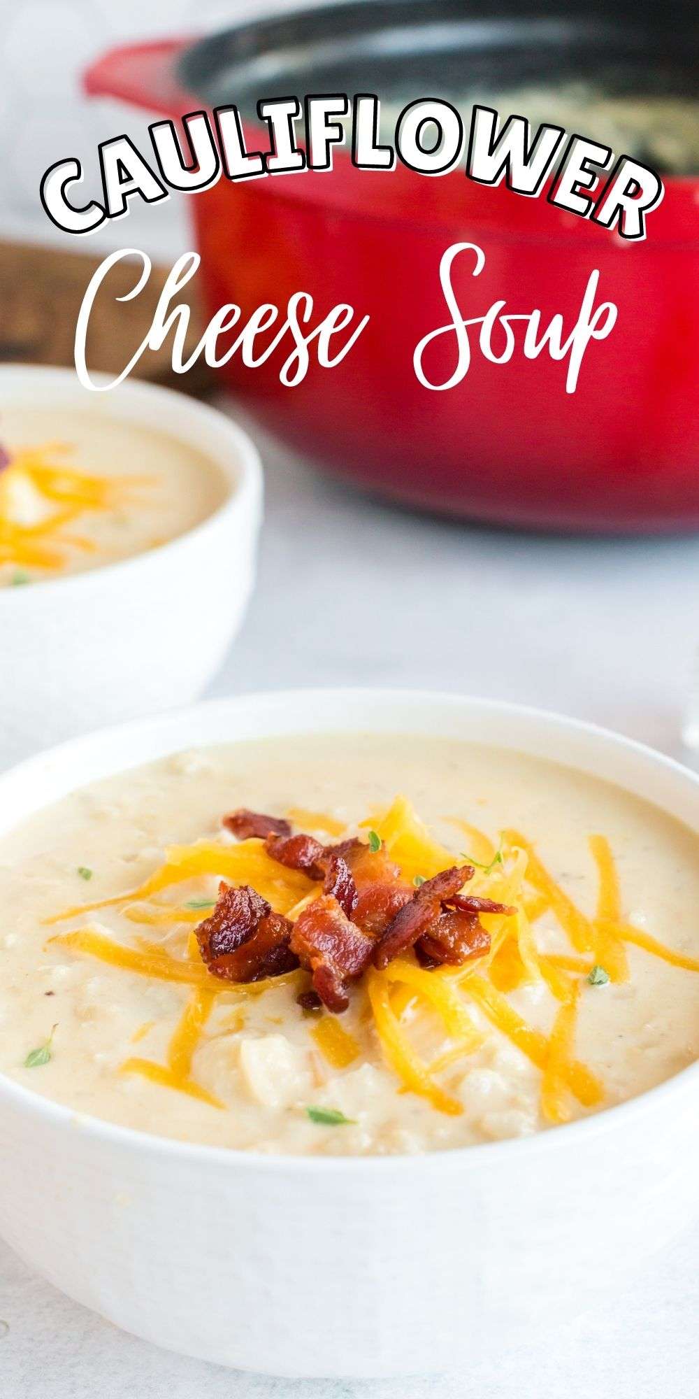 You can make the low carb, Cauliflower Cheese Soup even more delicious by serving it topped with bacon, grated cheese, and fresh thyme. via @familyfresh