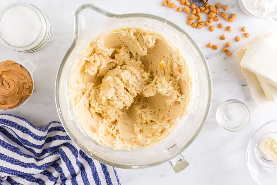 cookie dough mixed in bowl