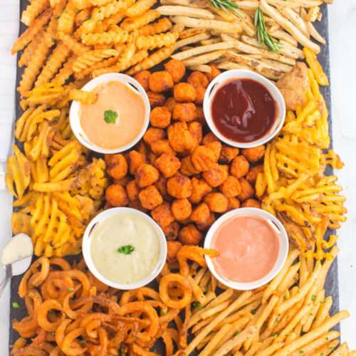 French Fry Appetizer Board with dipping sauces