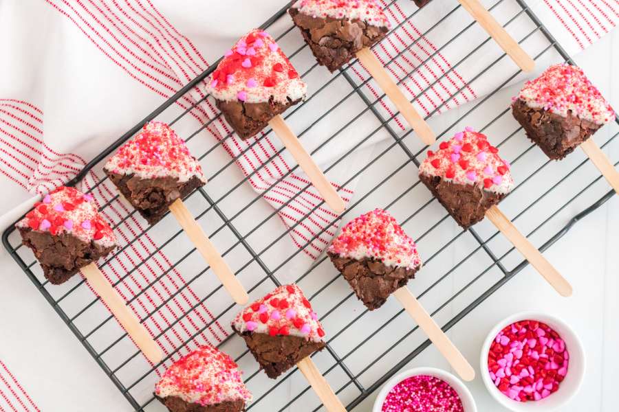 brownie pops cooling on rack