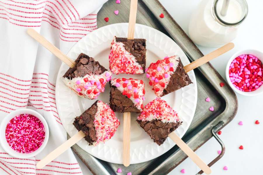 Valentines Day Brownie Pops on a plate