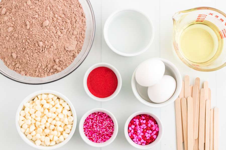 Ingredients for Valentine's Day brownie pops