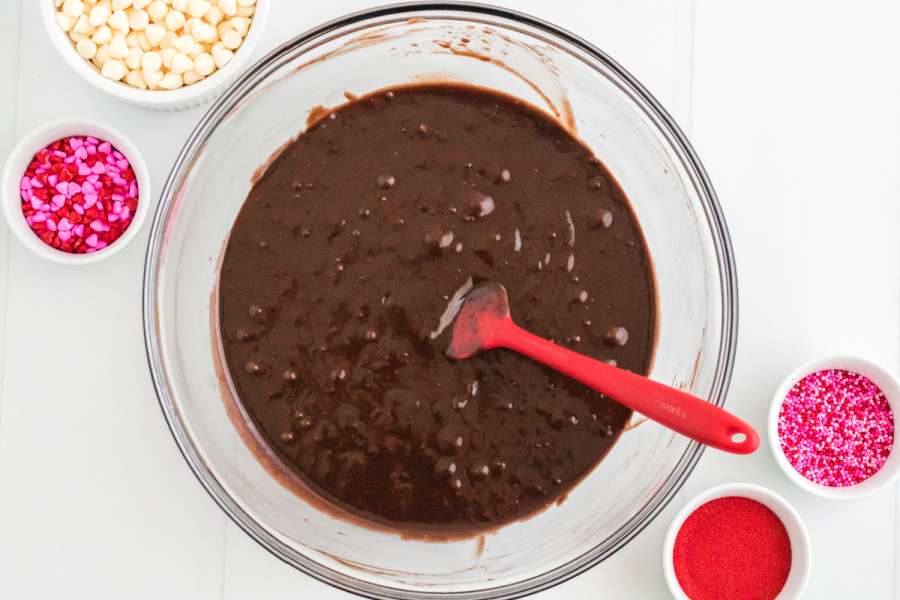 brownie batter in a mixing bowl