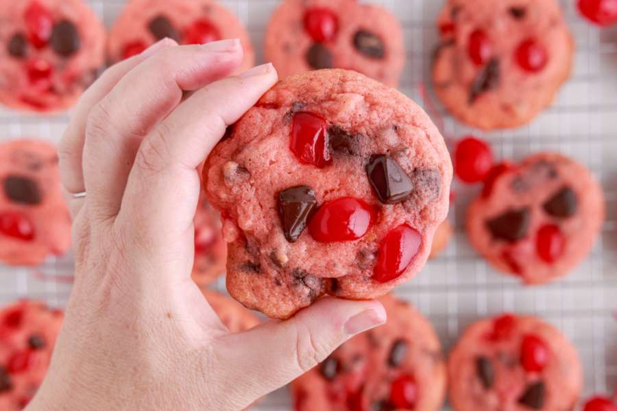 hand holding a Cherry Garcia Cookie
