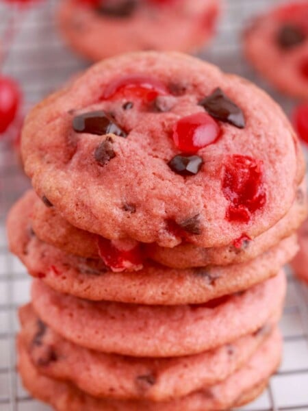 Cherry Garcia Cookies staked on a plate