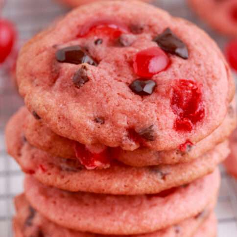 Cherry Garcia Cookies staked on a plate