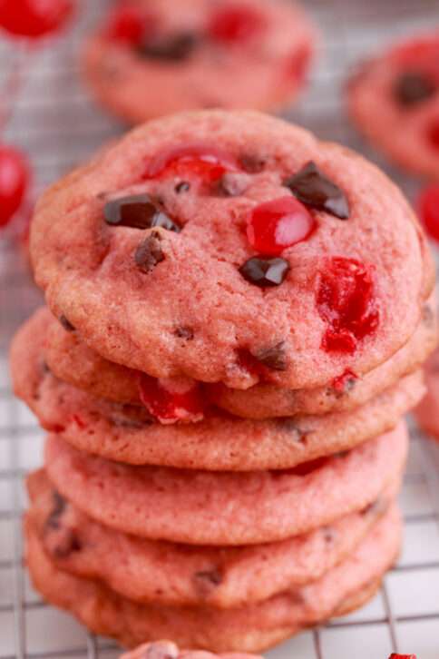 Cherry Garcia Cookies staked on a plate