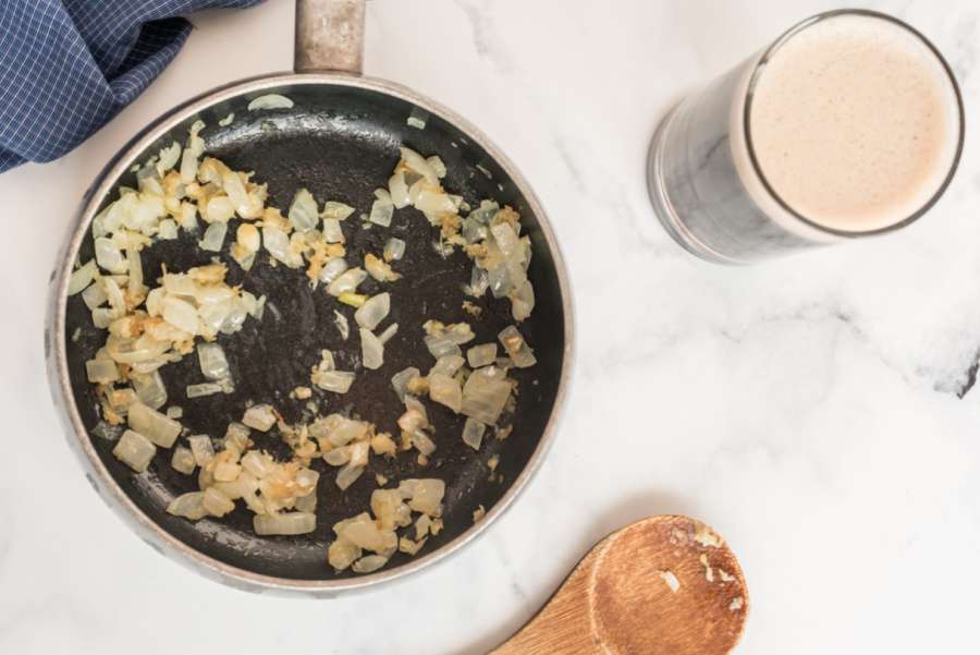 onions cooking in pan