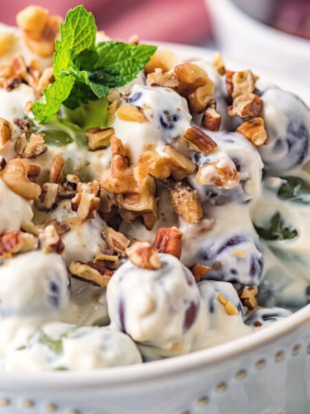 Creamy grape salad in a bowl