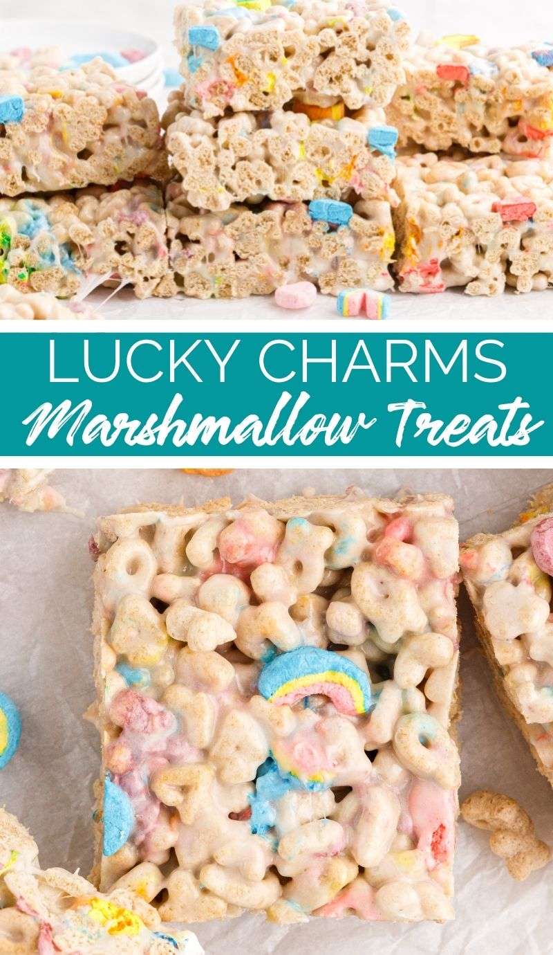 TheseLucky Charms Marshmallow Treats are the perfect sweet treat to make for St. Patrick's Day. Easy enough for the kiddos to make too! via @familyfresh