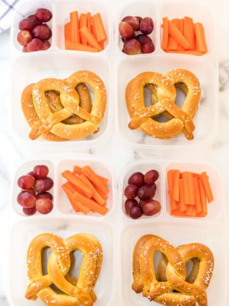Soft Pretzel Easy Lunchbox Idea in 4 lunchboxes