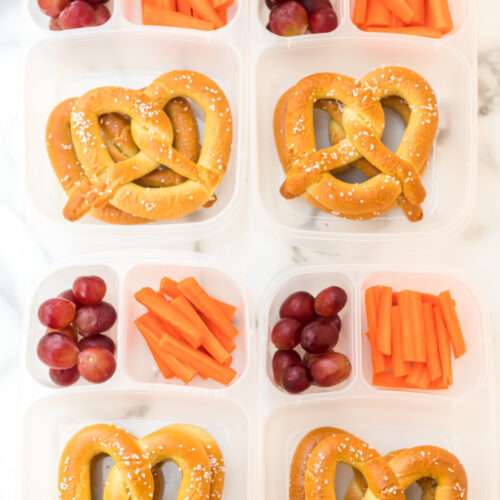 Soft Pretzel Easy Lunchbox Idea in 4 lunchboxes