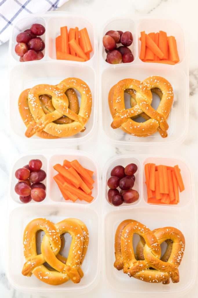 Soft Pretzel Easy Lunchbox Idea in 4 lunchboxes