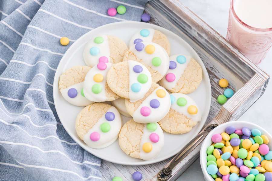 Easter Cake Mix Cookies on a baking sheet