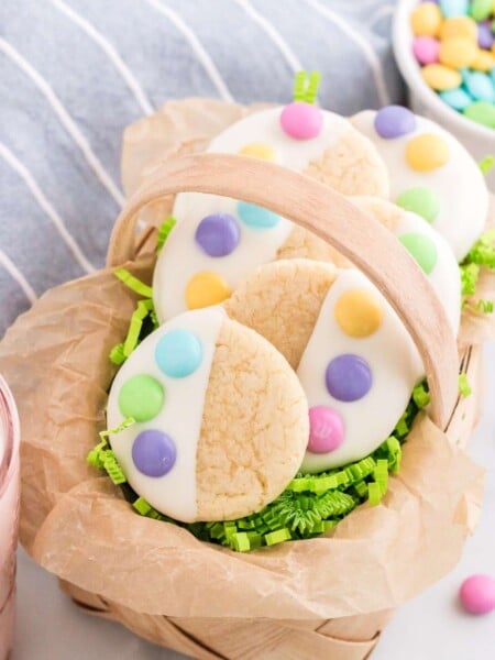 Easter Cake Mix Cookies in a basket