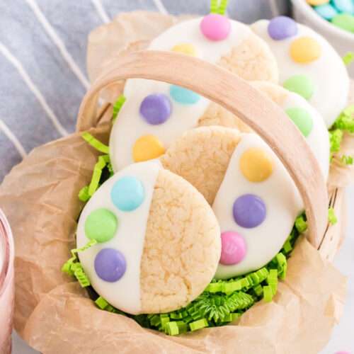 Easter Cake Mix Cookies in a basket