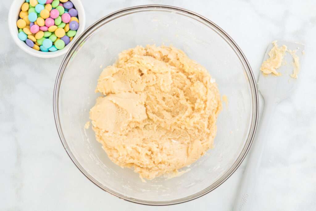 cookie mix batter in mixing bowl