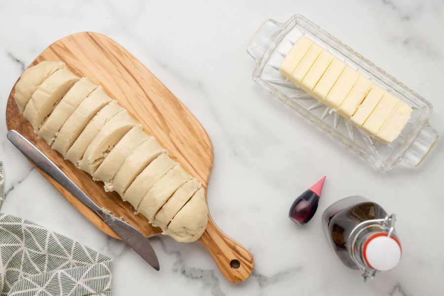 cookie dough cut into slices