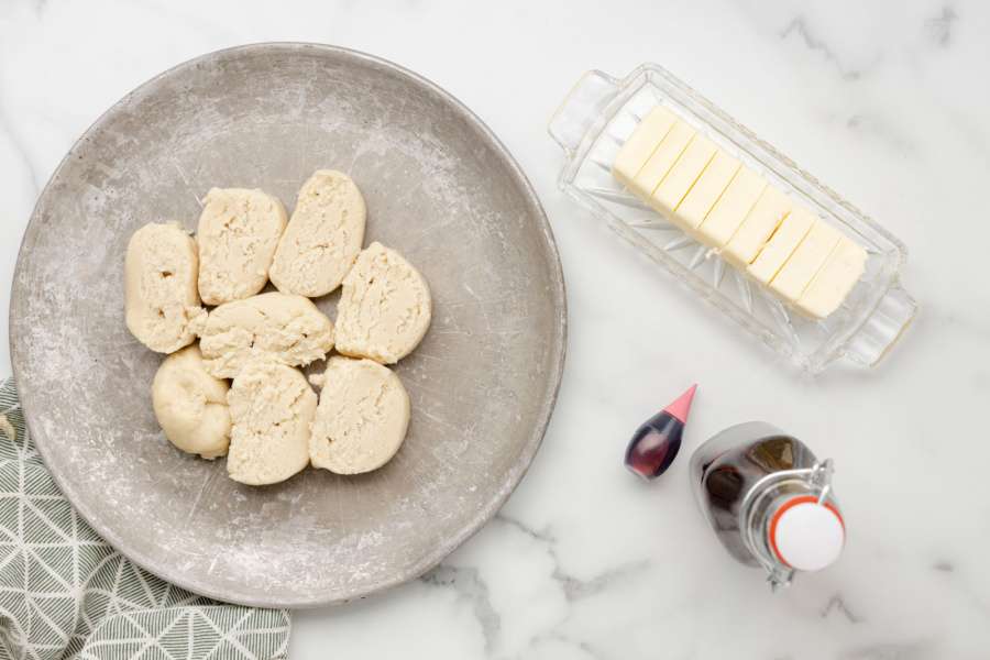 cookie dough slices on a pan