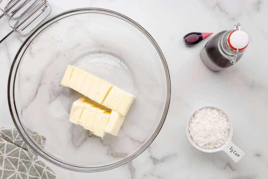 sliced of butter in mixing bowl