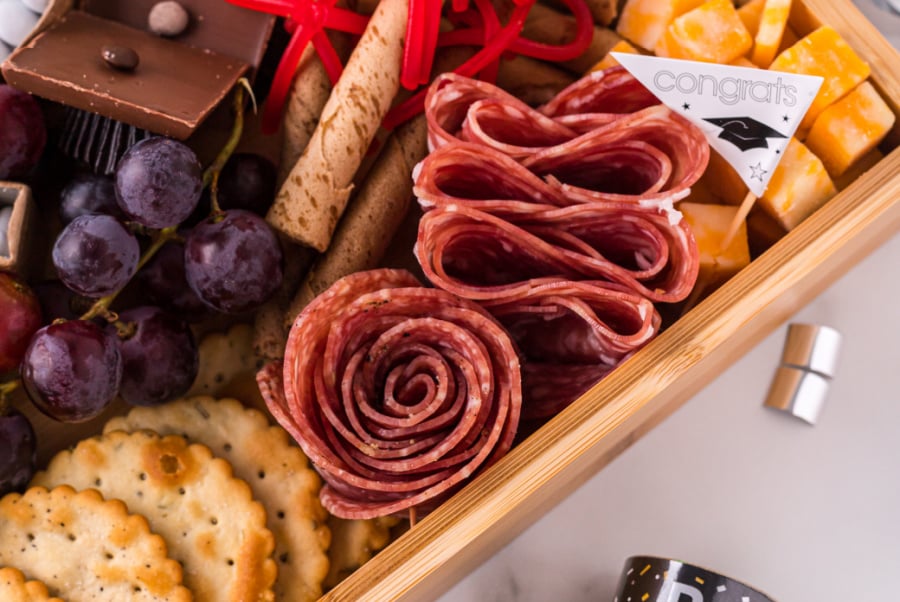 salami rose on appetizer board