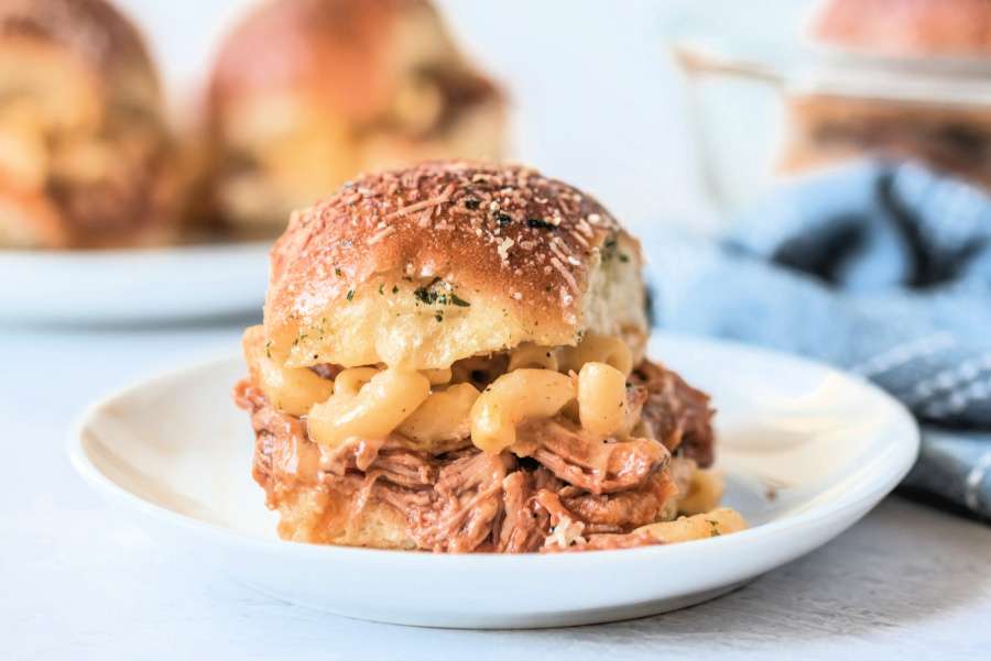 Pulled Pork Mac and Cheese Slider on a plate