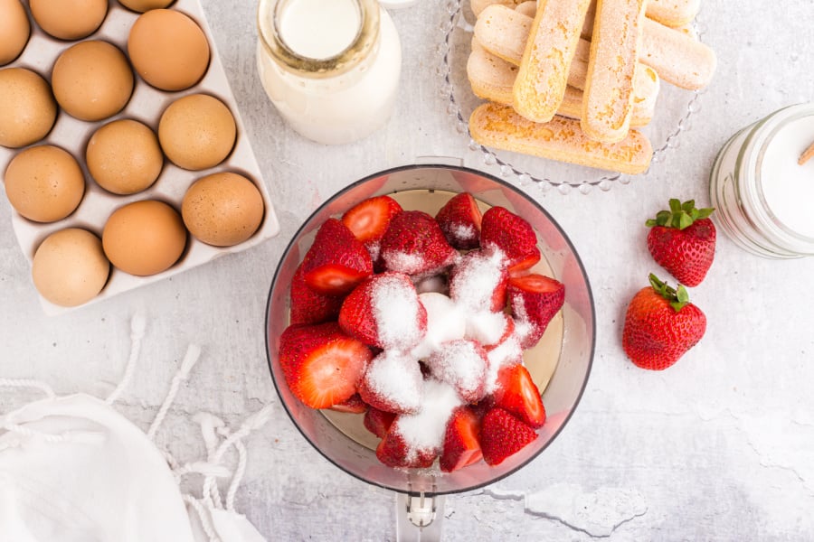 strawberries, sugar, and Grand Marnier in food processor