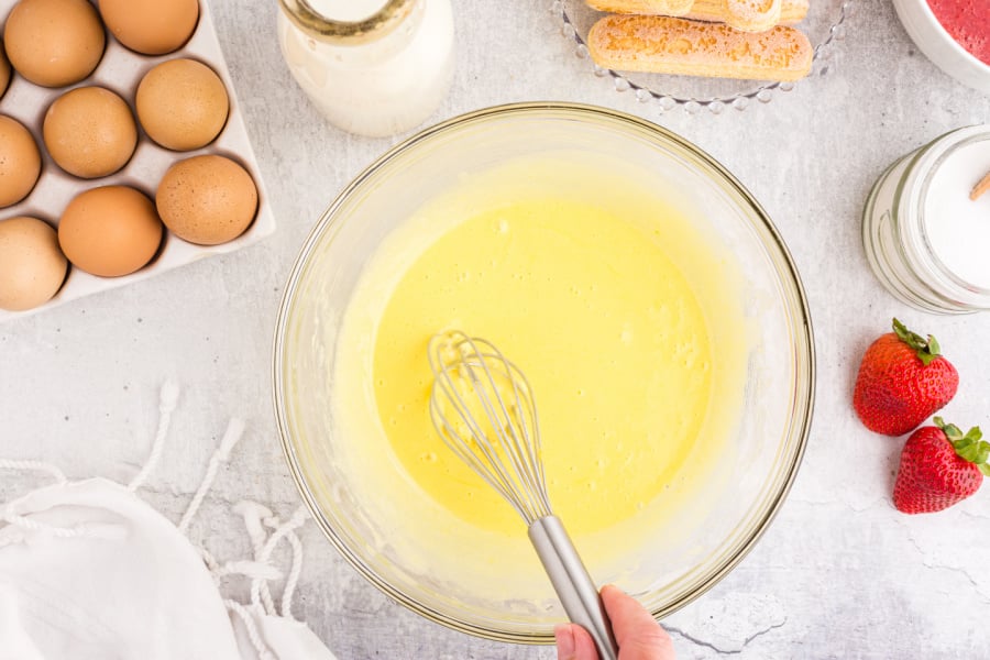 mixing egg mixture in bowl