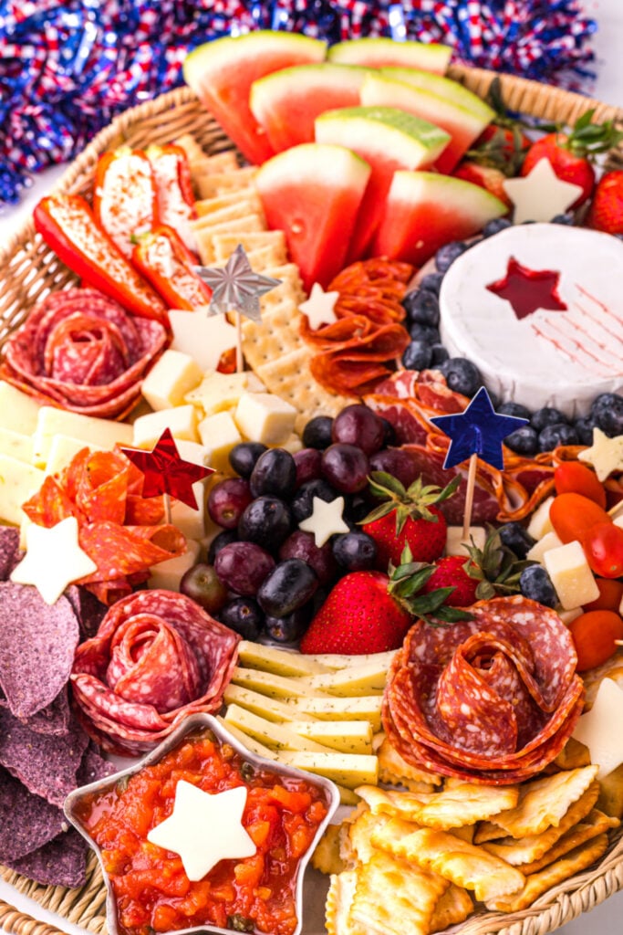 close up image of 4th of July Meat and Cheese Charcuterie Tray