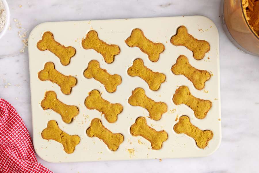 baked dog treats in baking mold