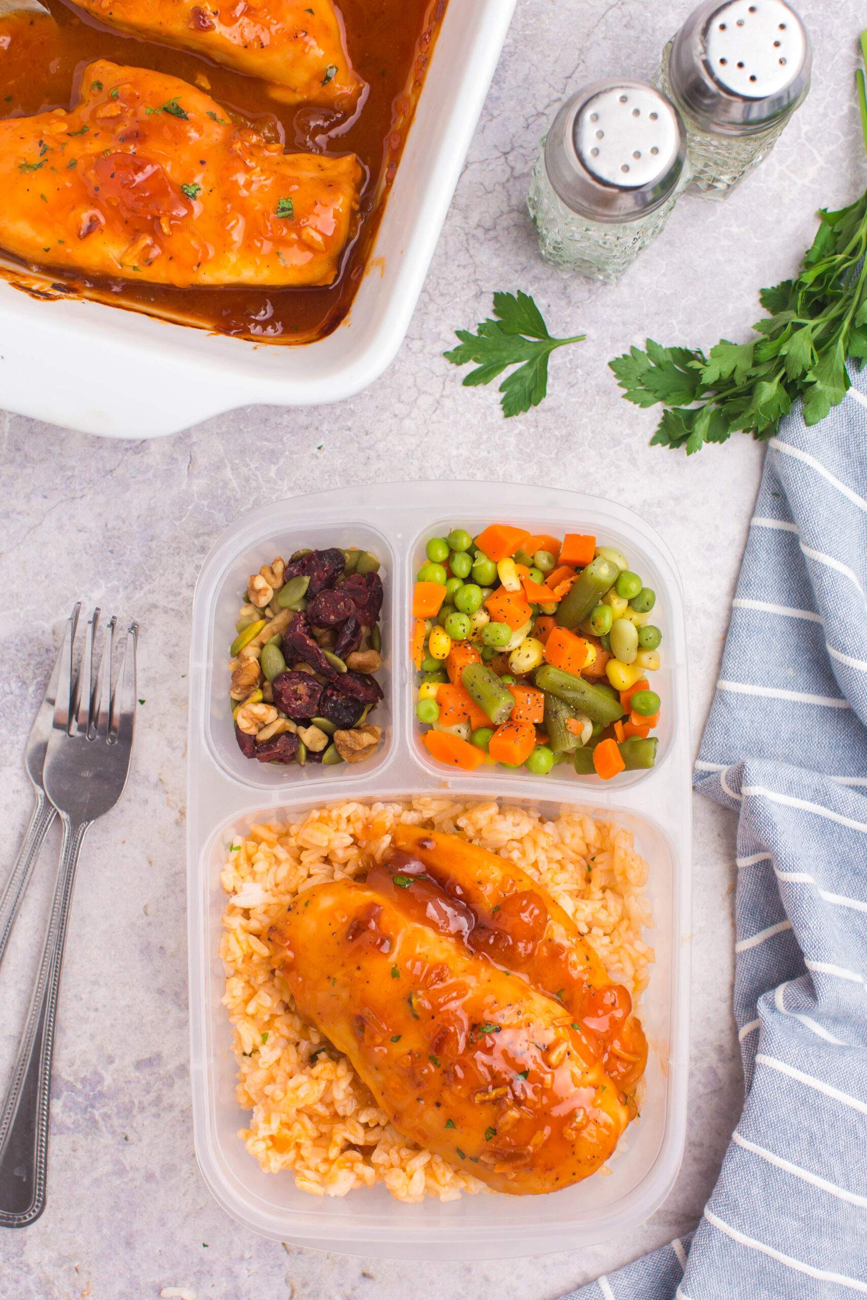 apricot chicken packed in a lunchbox