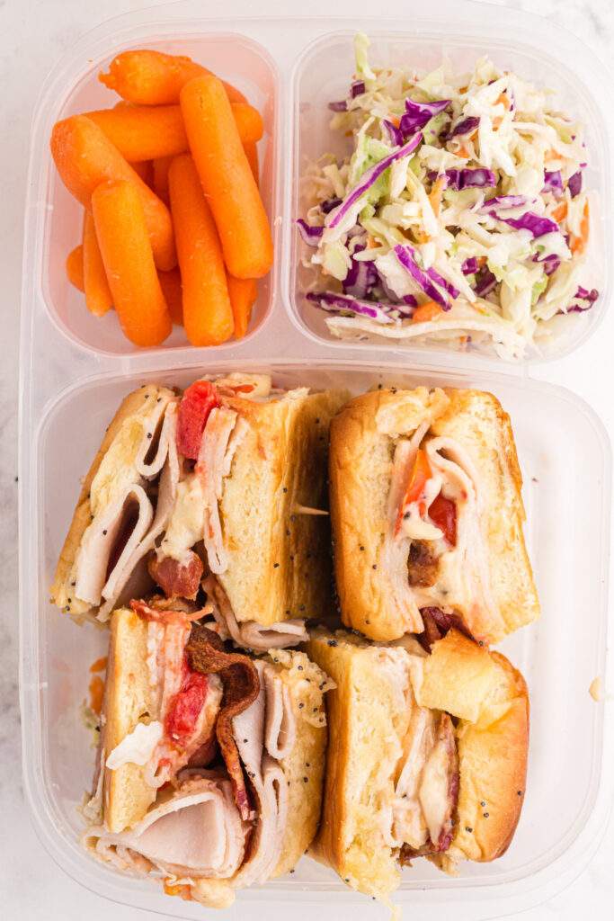 Kentucky Hot Brown Sliders in a lunchbox