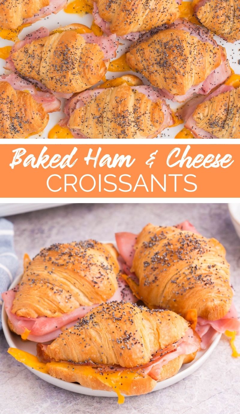 Baked Ham and Cheese Croissants are the best way to start your morning. They are crispy on the outside and soft on the inside, loaded with melted cheese, sliced ham, a delicious buttery mustard and honey spread. via @familyfresh