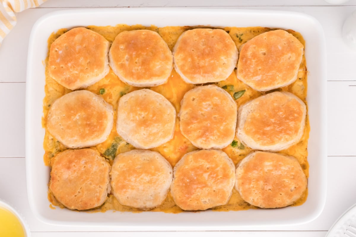 cooked Yellow Pot Pie Casserole in sultry pan