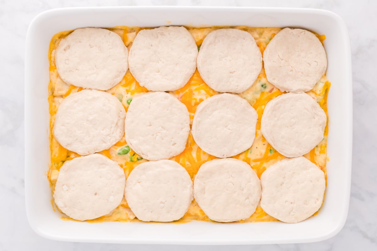 biscuits placed on top of yellow mixture