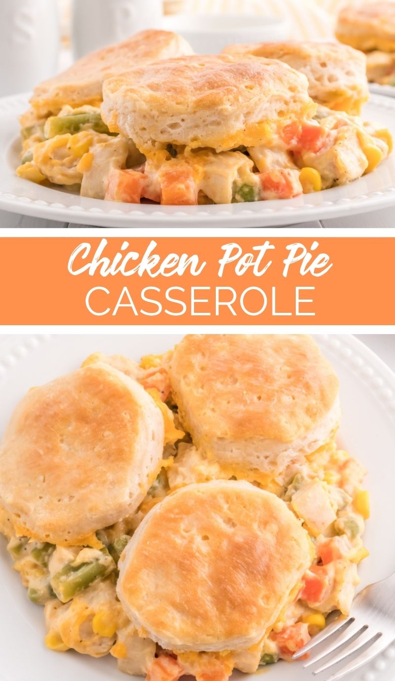 This Chicken Pot Pie Casserole takes only 45 minutes to make, from start to finish. This recipe uses simple hacks for every part of the pie. via @familyfresh