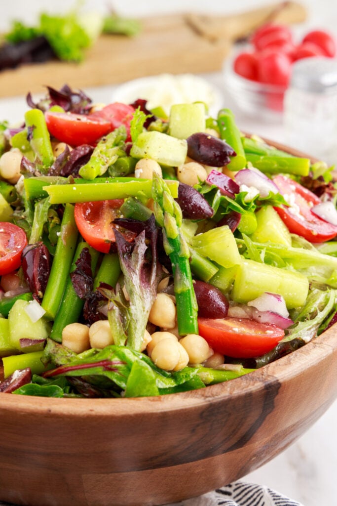 Chopped Asparagus and Chickpea Salad in a bowl
