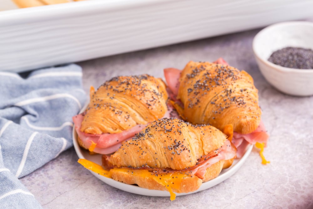 Baked Ham and Cheese Croissants on a plate