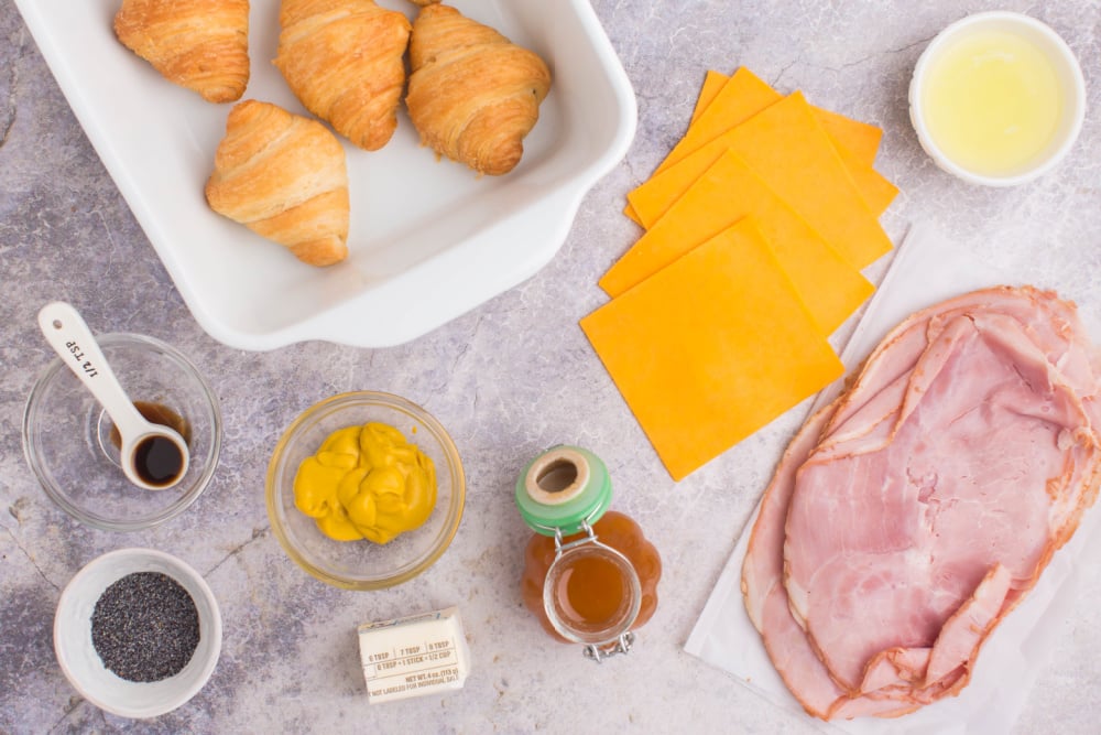 ingredients for Baked Ham and Cheese Croissants