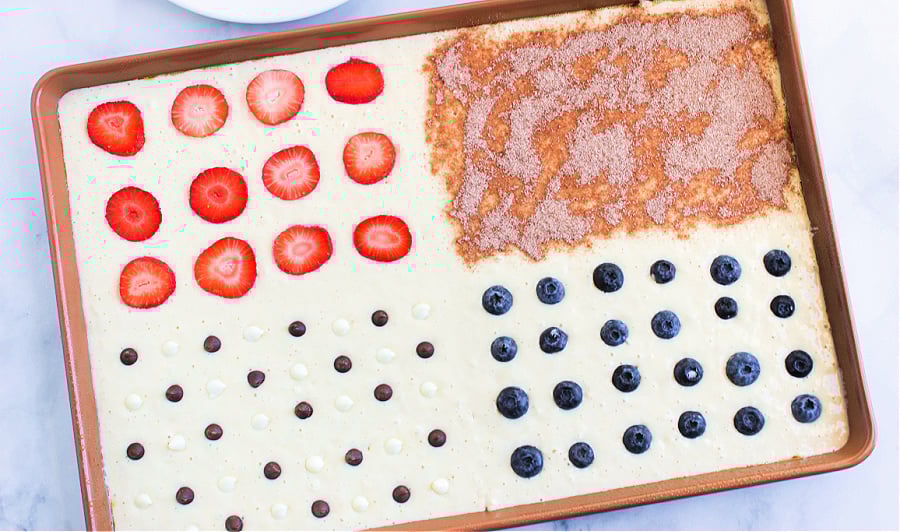 toppings widow to top of pancake thrash in sheet pan